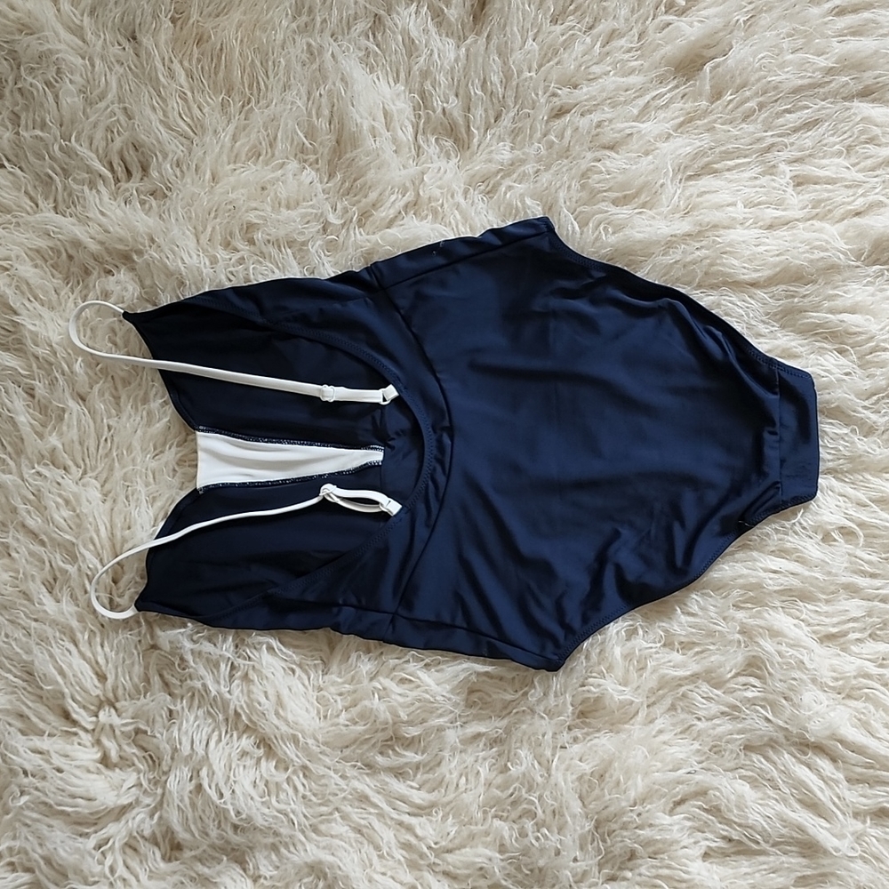 NEW! LIVELY Recycled The V One Piece Swimsuit Navy Blue and White - Picture 6 of 7